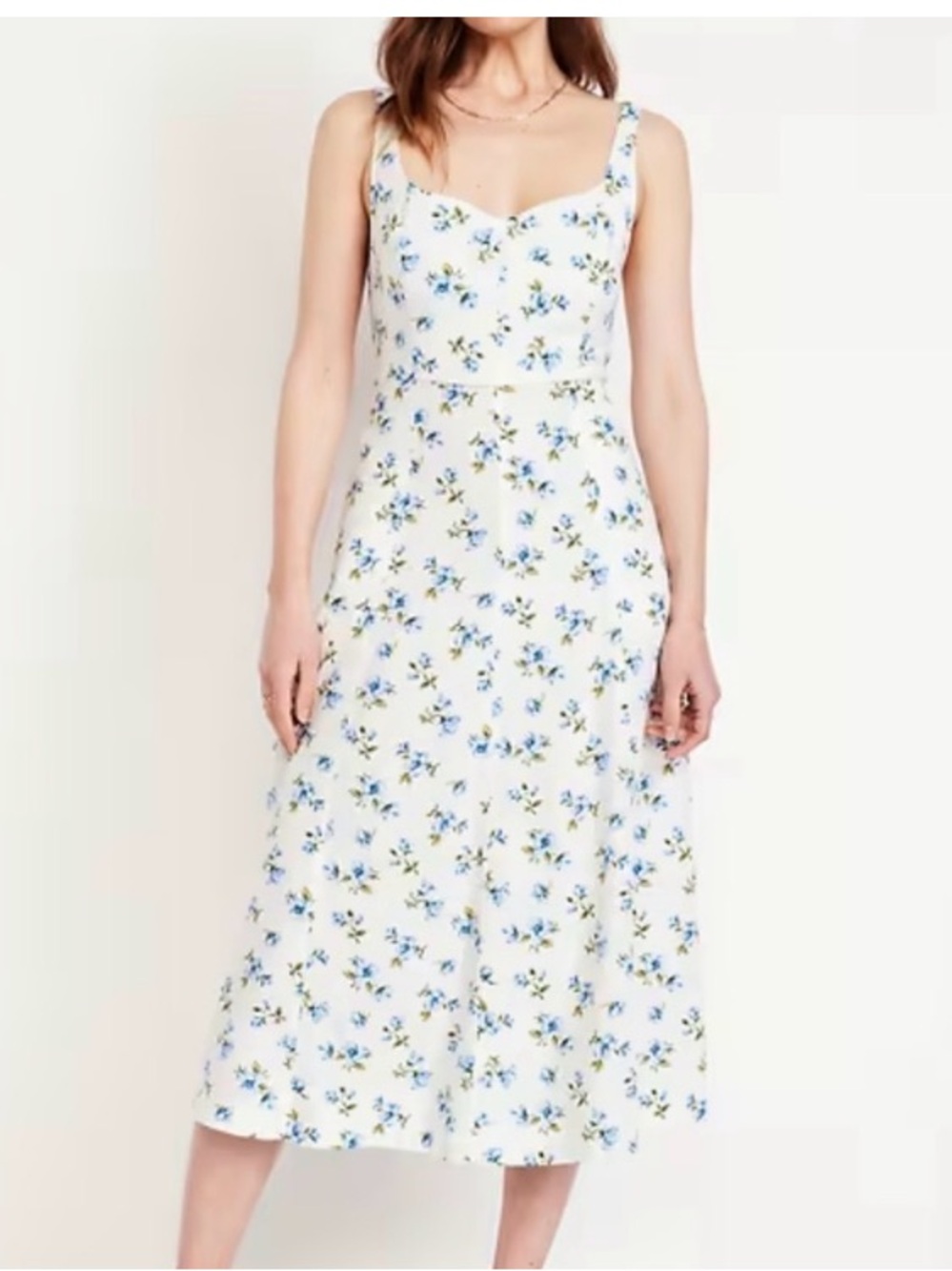 Old Navy White Midi Dress with Blue Floral Print